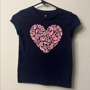 GAP Kids Navy Blue Tee with Pink Floral Heart